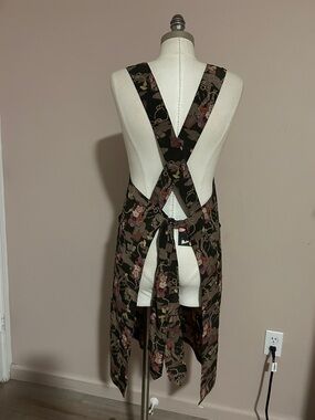 Japanese Kyoto Floral Pattern Black Pinafore Apron Dress coverup over jeans